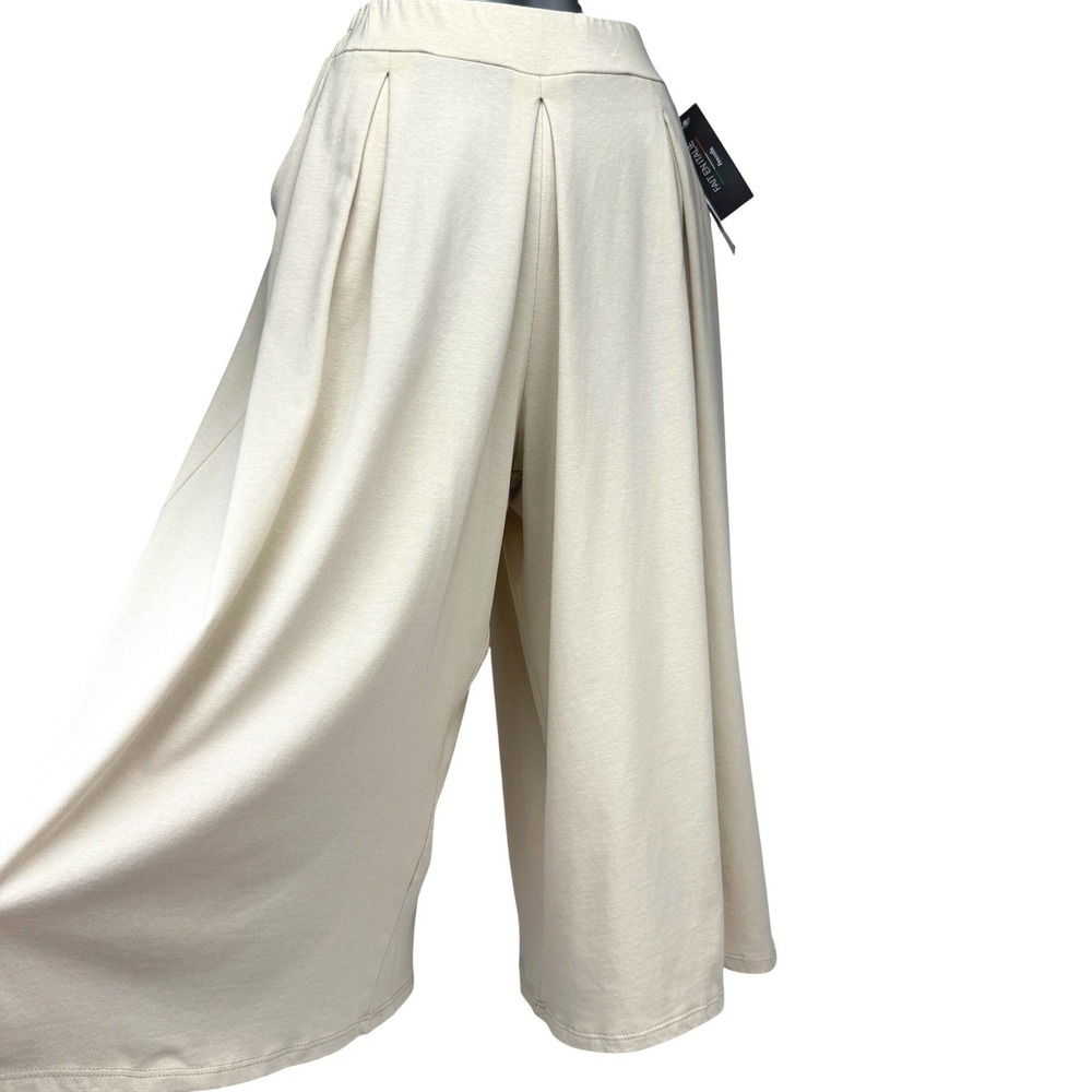 FROCCELLA Italy‎ NWT Pleated High Rise Cotton Beige Wide Leg Culotte Pants OS